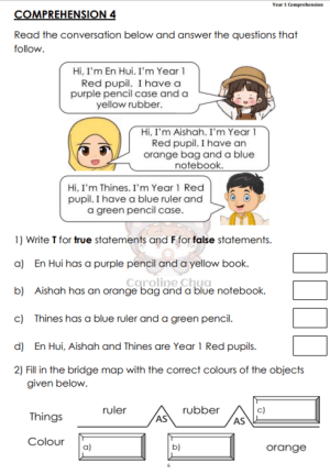 [Year 1 English] Comprehensions – 老师的话 lao shi de hua