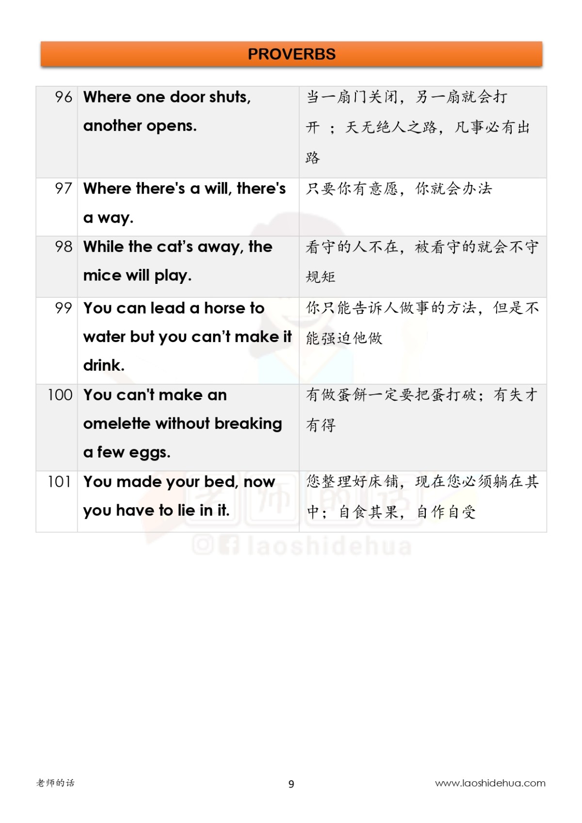 [FREE] 101 Proverbs – 老师的话 lao shi de hua