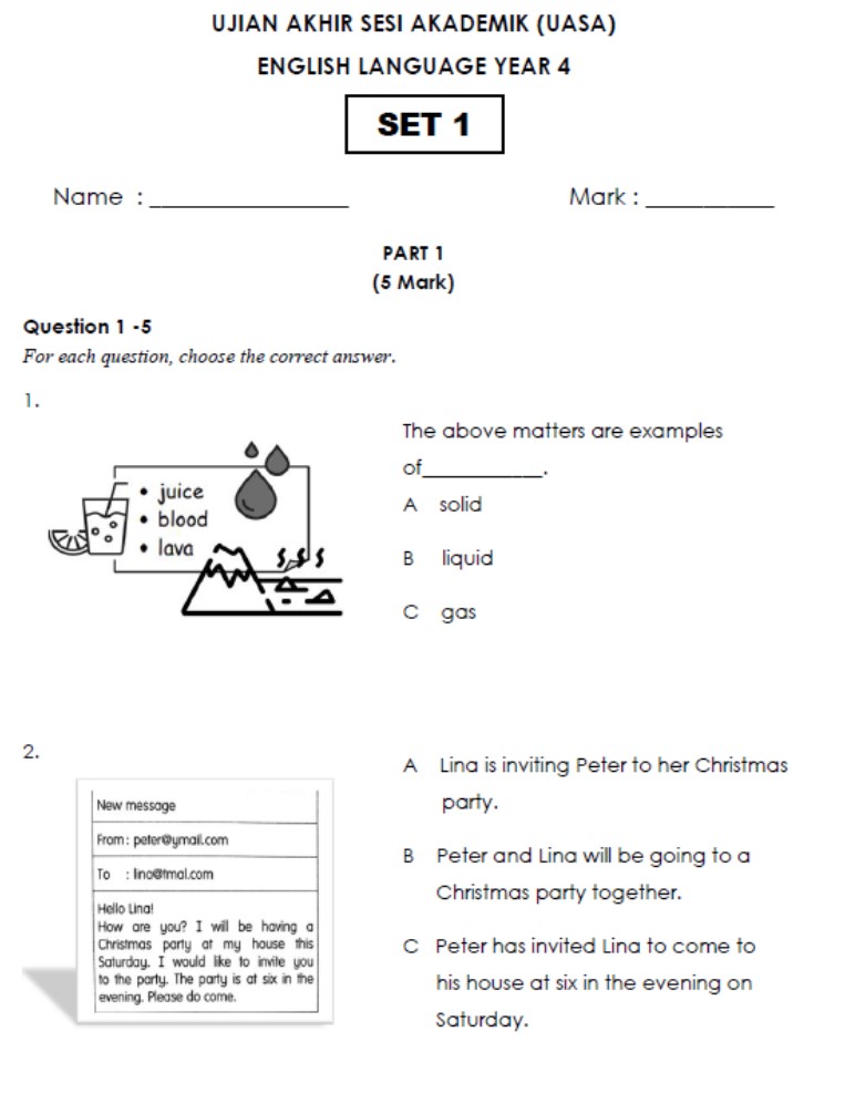 4年级UASA 英文“期末/年终”模拟试卷 set 2 - Image 2