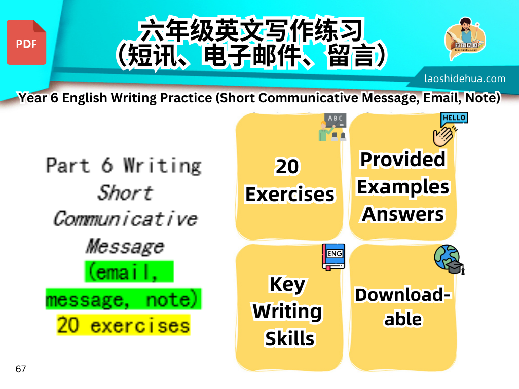 Part 6 Writing Short Communicative Message (email, message, note) 20 exercises with sample and answers