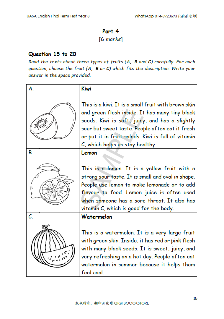UASA English Final Term Test Year 1/2/3/4/5/6 - Image 22