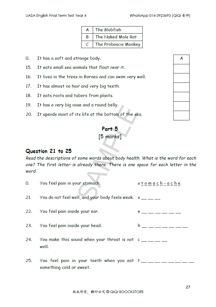 UASA English Final Term Test Year 1/2/3/4/5/6 - Image 31