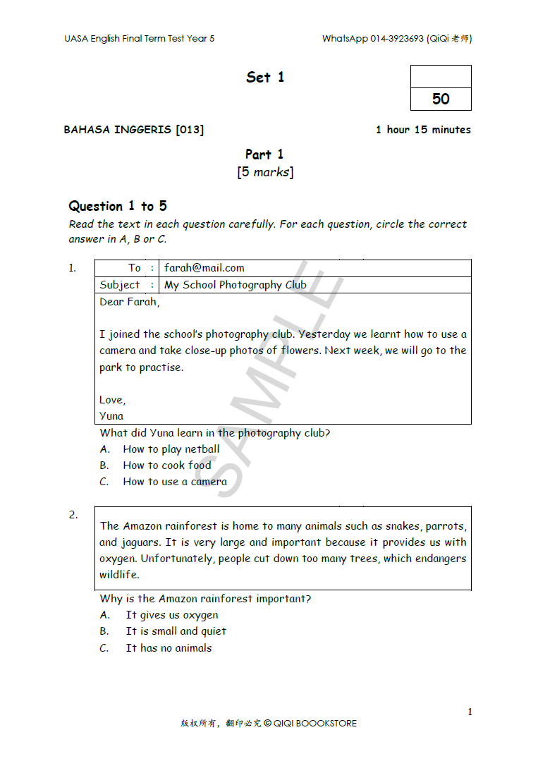UASA English Final Term Test Year 1/2/3/4/5/6 - Image 35