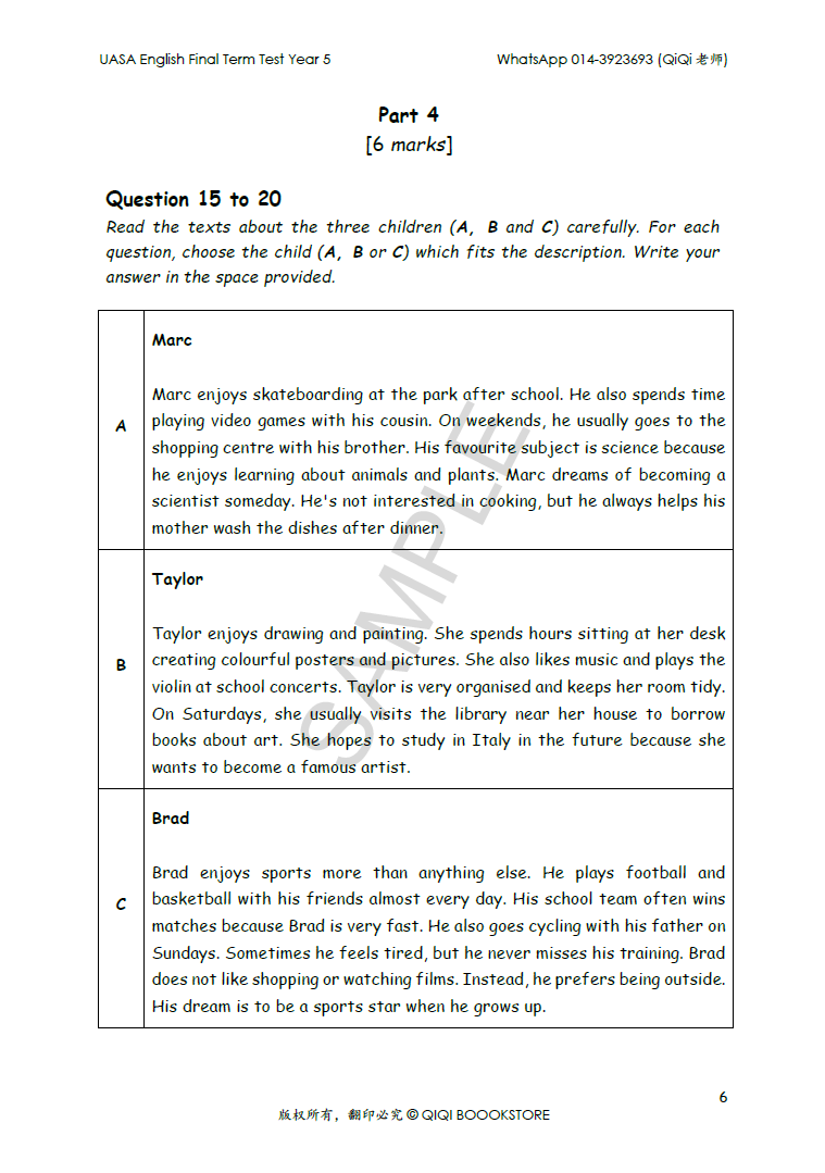 UASA English Final Term Test Year 1/2/3/4/5/6 - Image 39