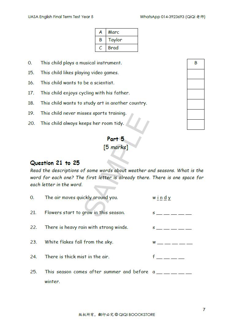 UASA English Final Term Test Year 1/2/3/4/5/6 - Image 38