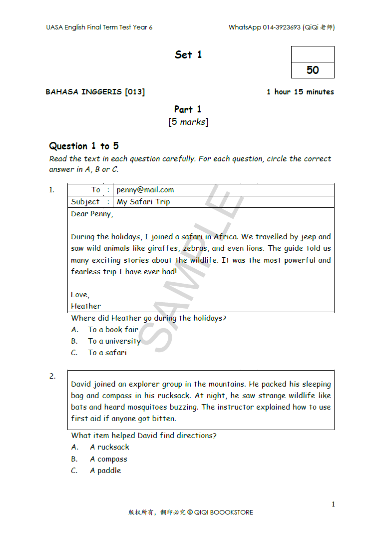 UASA English Final Term Test Year 1/2/3/4/5/6 - Image 43