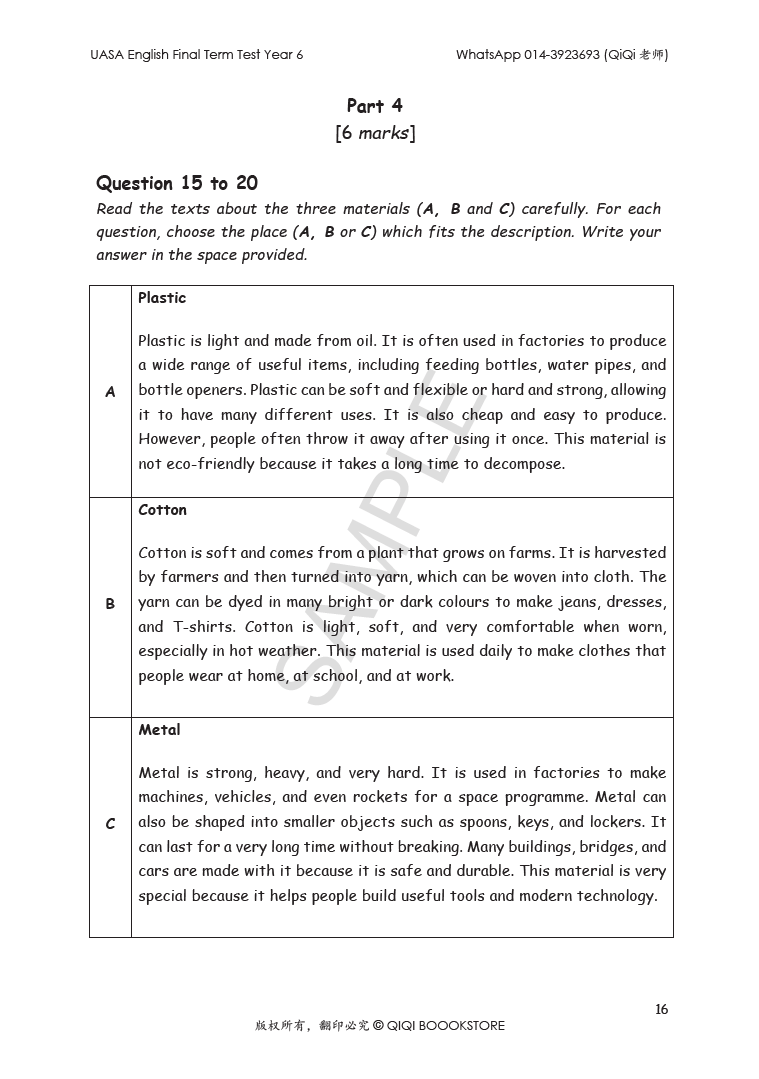 UASA English Final Term Test Year 1/2/3/4/5/6 - Image 46