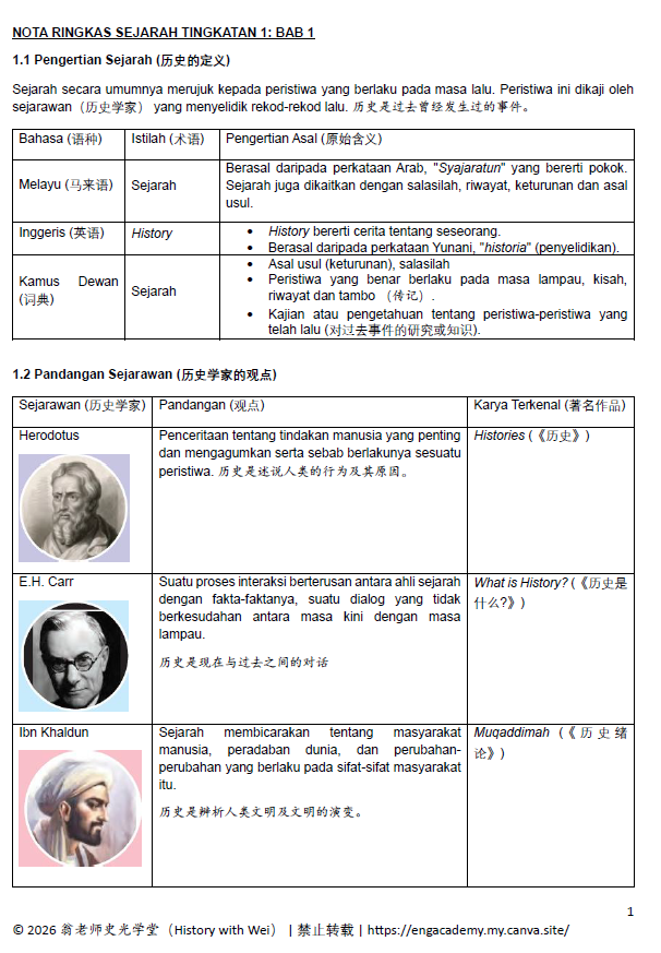 SEJARAH KSSM TINGKATAN 1 NOTA 历史中一双语笔记 - Image 3