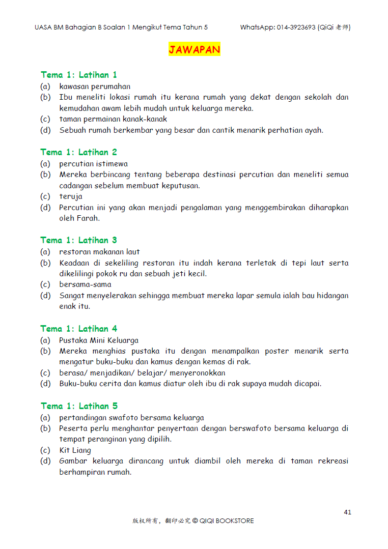 【Bahasa Melayu Tahun 4/5/6】 UASA BM Soalan 1 Tatabahasa & Pemahaman Petikan Mengikut Tema - Image 13