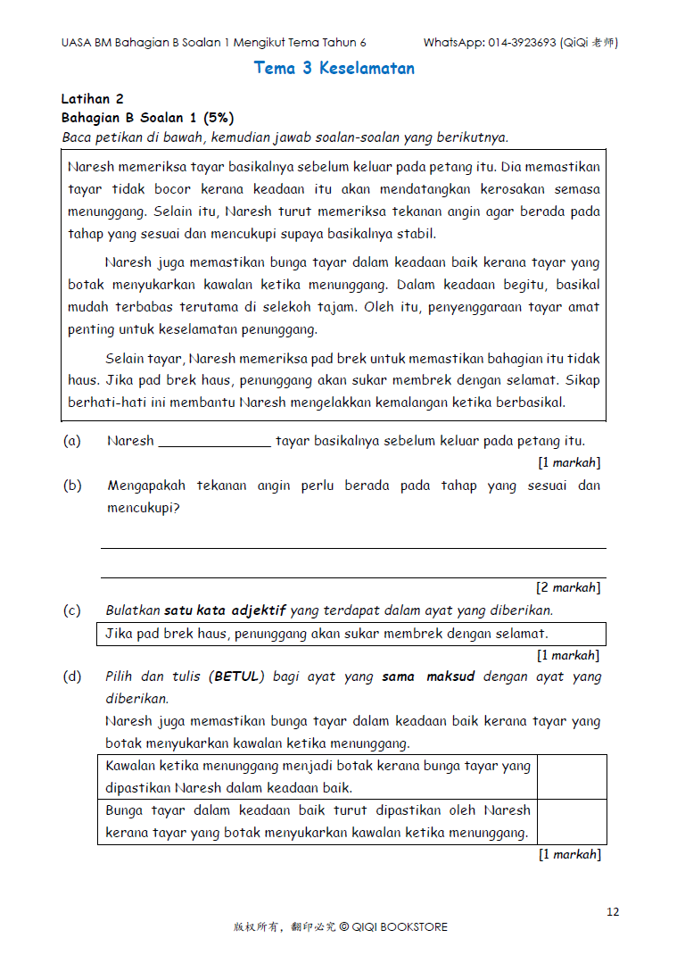 【Bahasa Melayu Tahun 4/5/6】 UASA BM Soalan 1 Tatabahasa & Pemahaman Petikan Mengikut Tema - Image 16