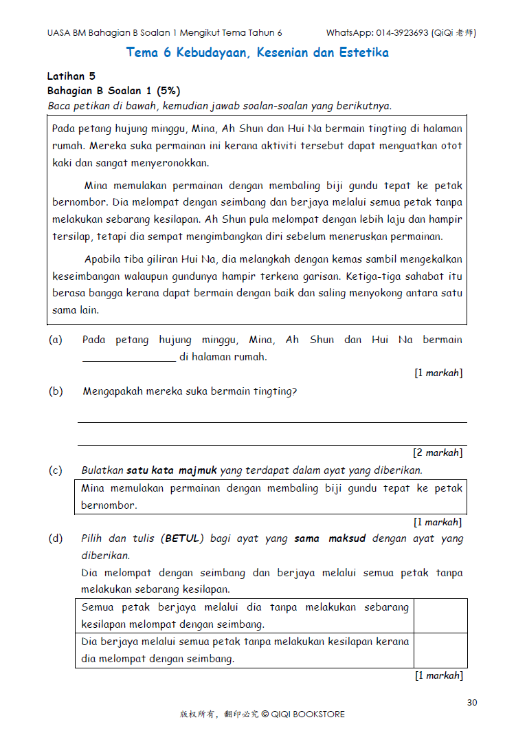 【Bahasa Melayu Tahun 4/5/6】 UASA BM Soalan 1 Tatabahasa & Pemahaman Petikan Mengikut Tema - Image 18