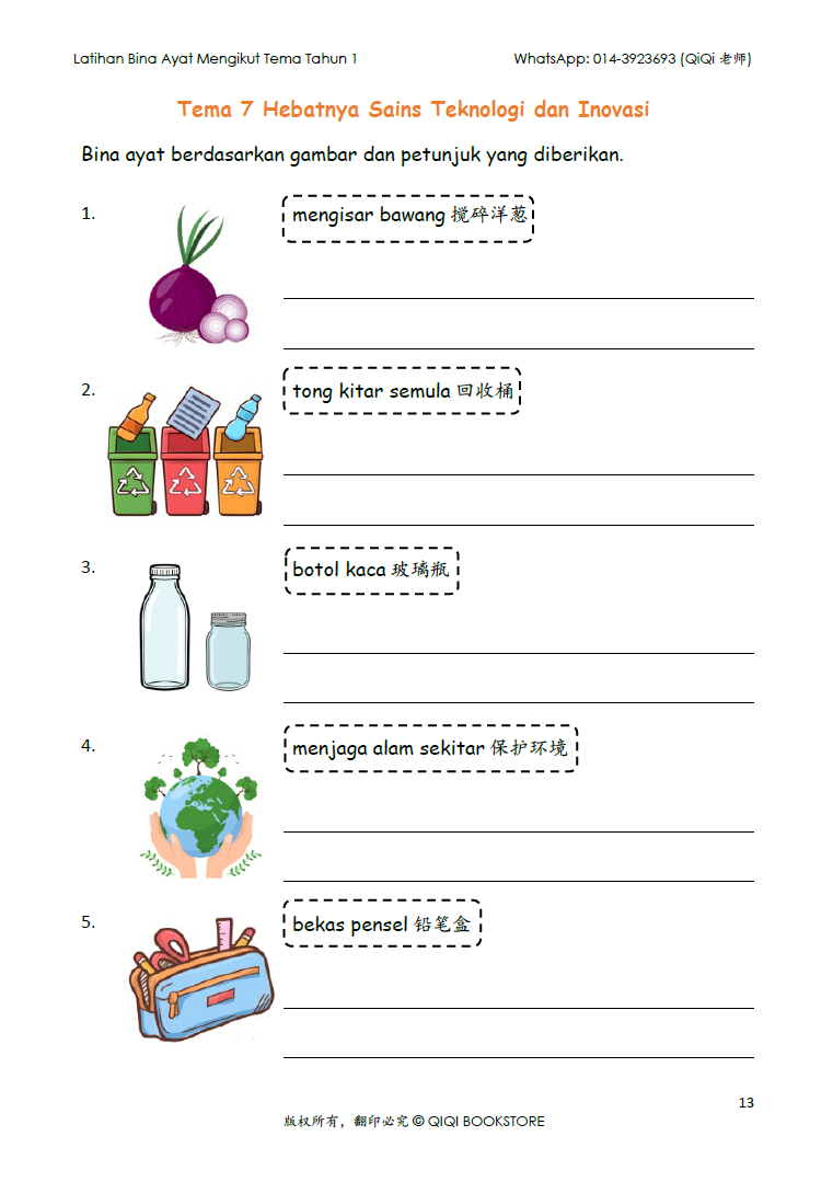 【Bahasa Melayu Tahun 1/2/3】 Latihan Bina Ayat Mengikut Tema - Image 7