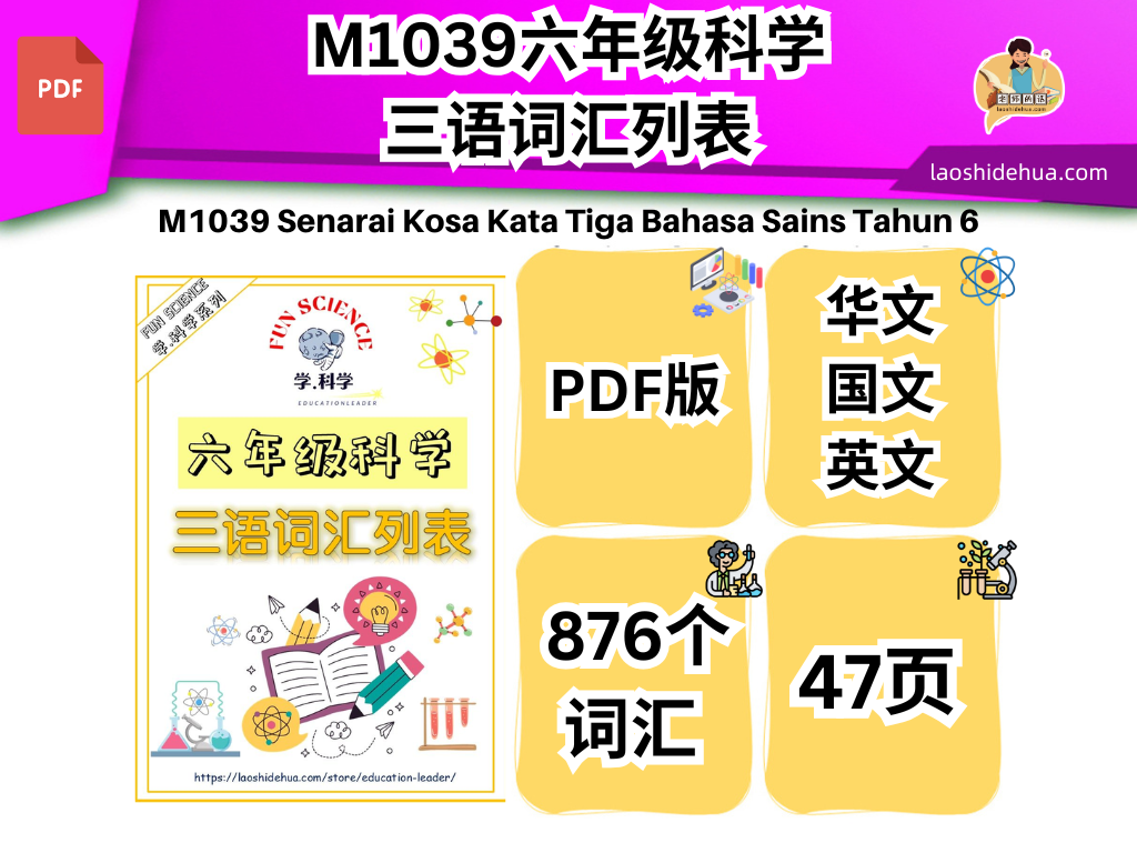 M1039六年级科学三语词汇列表